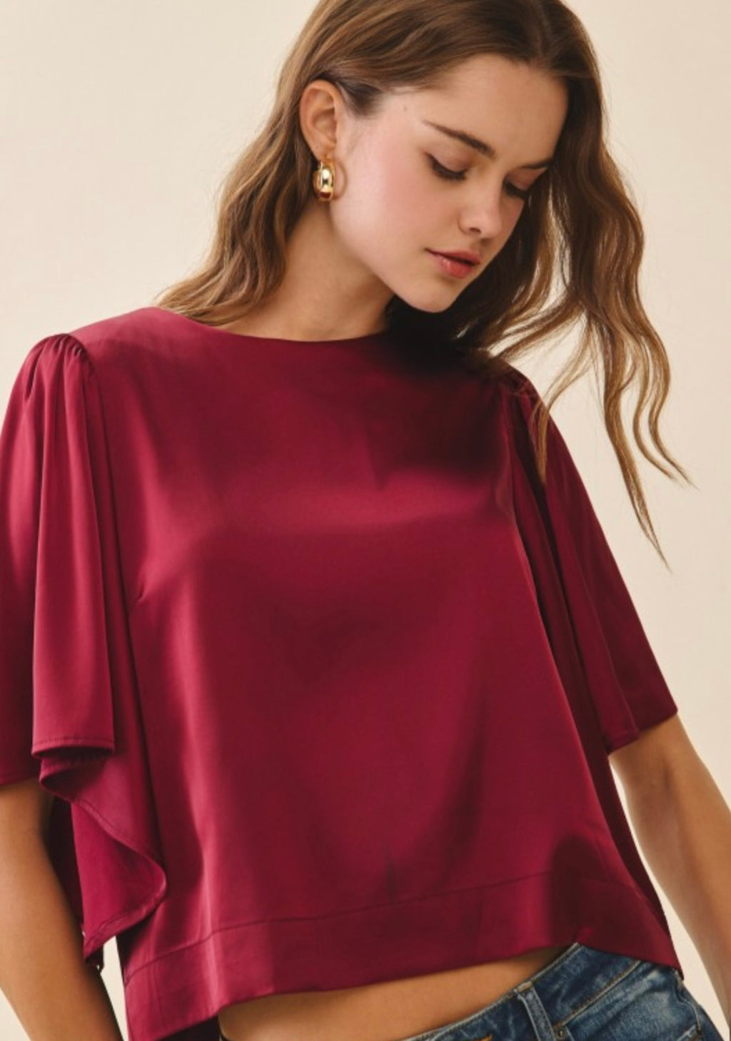 Flutter Sleeve Satin Top