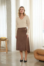 Wrap Front Midi Skirt