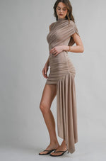 Mocha Ruched Mini Dress