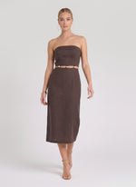 Strapless Brown Midi Dress
