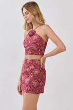 Paisley Rosette Halter Crop