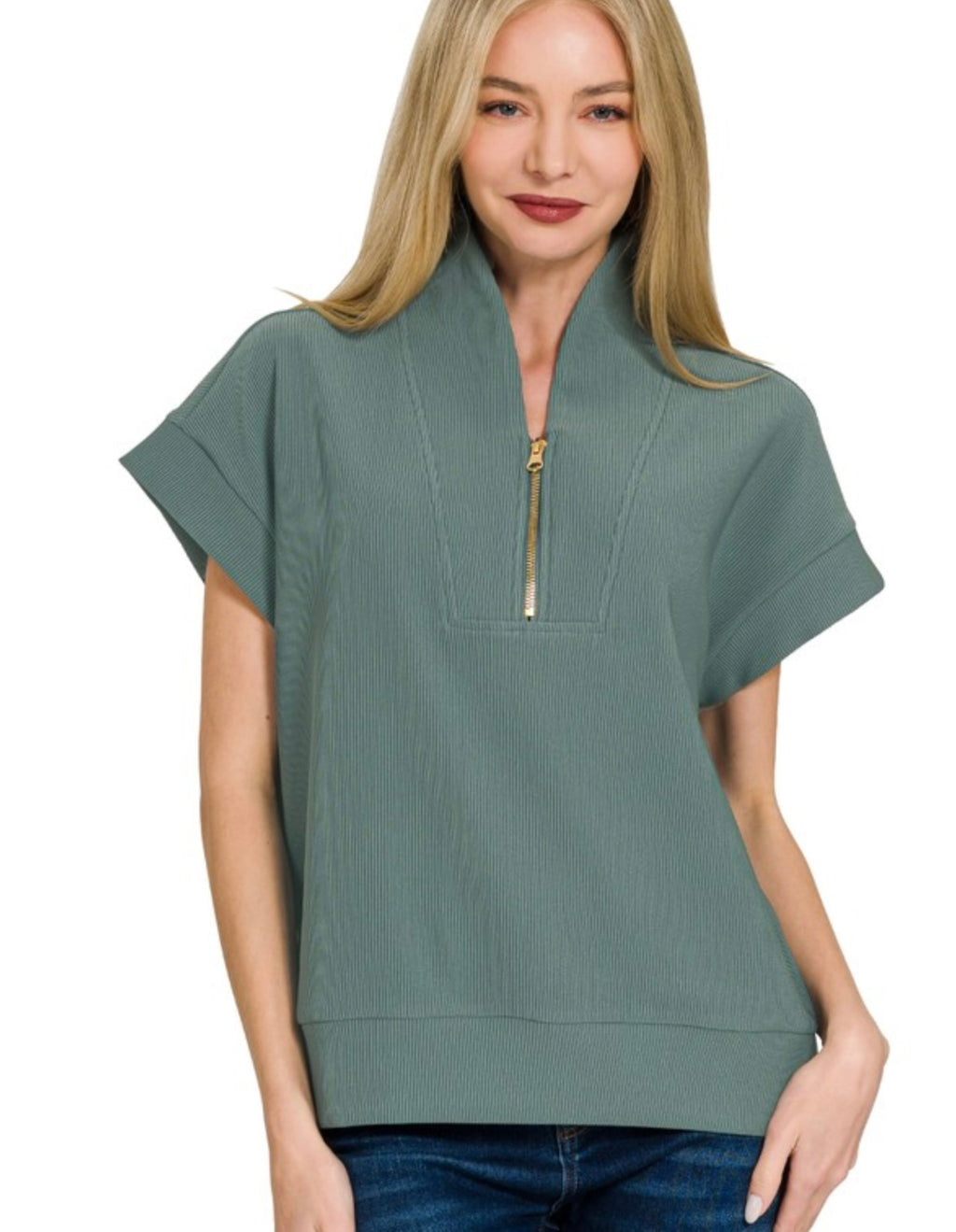 Ribbed Half Zip Top