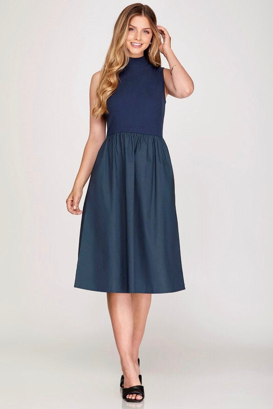 Mock Neck Midi Dress