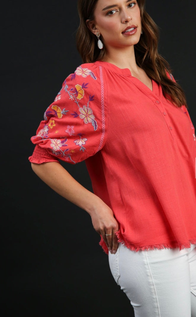 Embroidered Linen Top