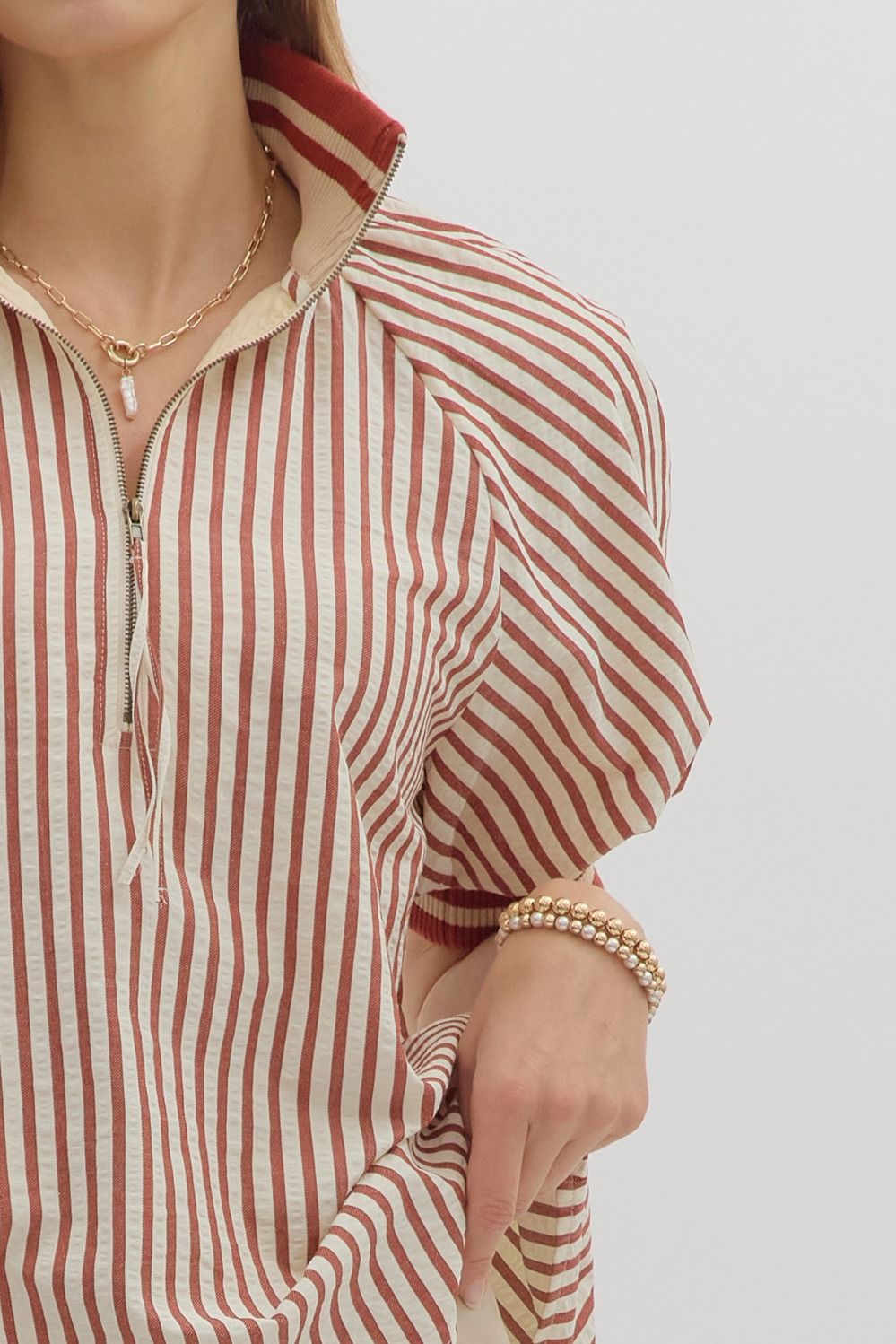 Stripe half-zip top