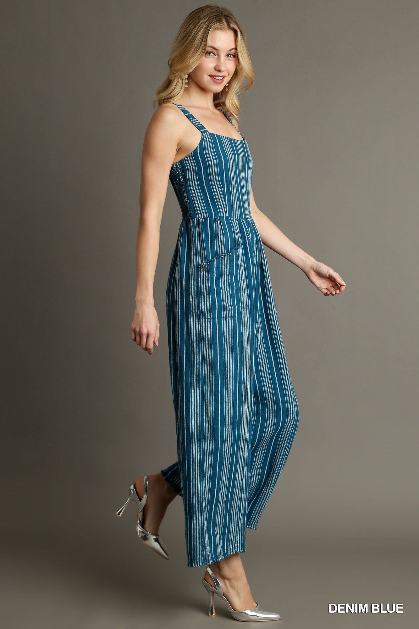 Blue Linen Stripe Jumpsuit