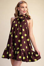 Tie Neck Dotted Dress