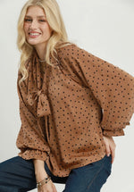 Dot Tie Neck Blouse