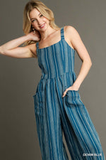 Blue Linen Stripe Jumpsuit