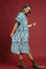 Blue Abstract Midi Dress