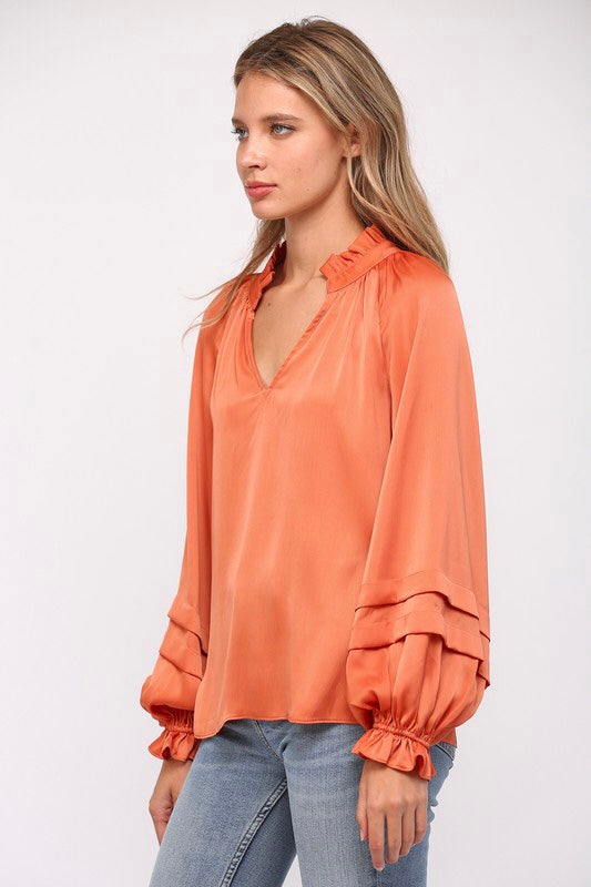 Satin Tucked Blouse