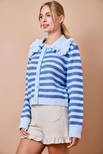 Sailor Collar Striped Cardigan
