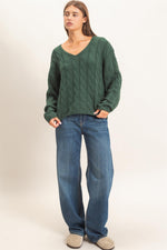 Cabled V-Neck Sweater