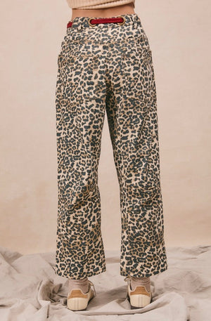 Braided Belt Leopard Pants