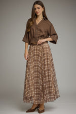 Plaid Mesh Midi Skirt