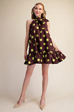 Tie Neck Dotted Dress
