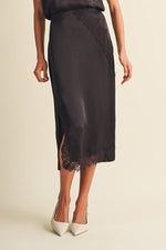 Chocolate Satin Lace Midi Skirt