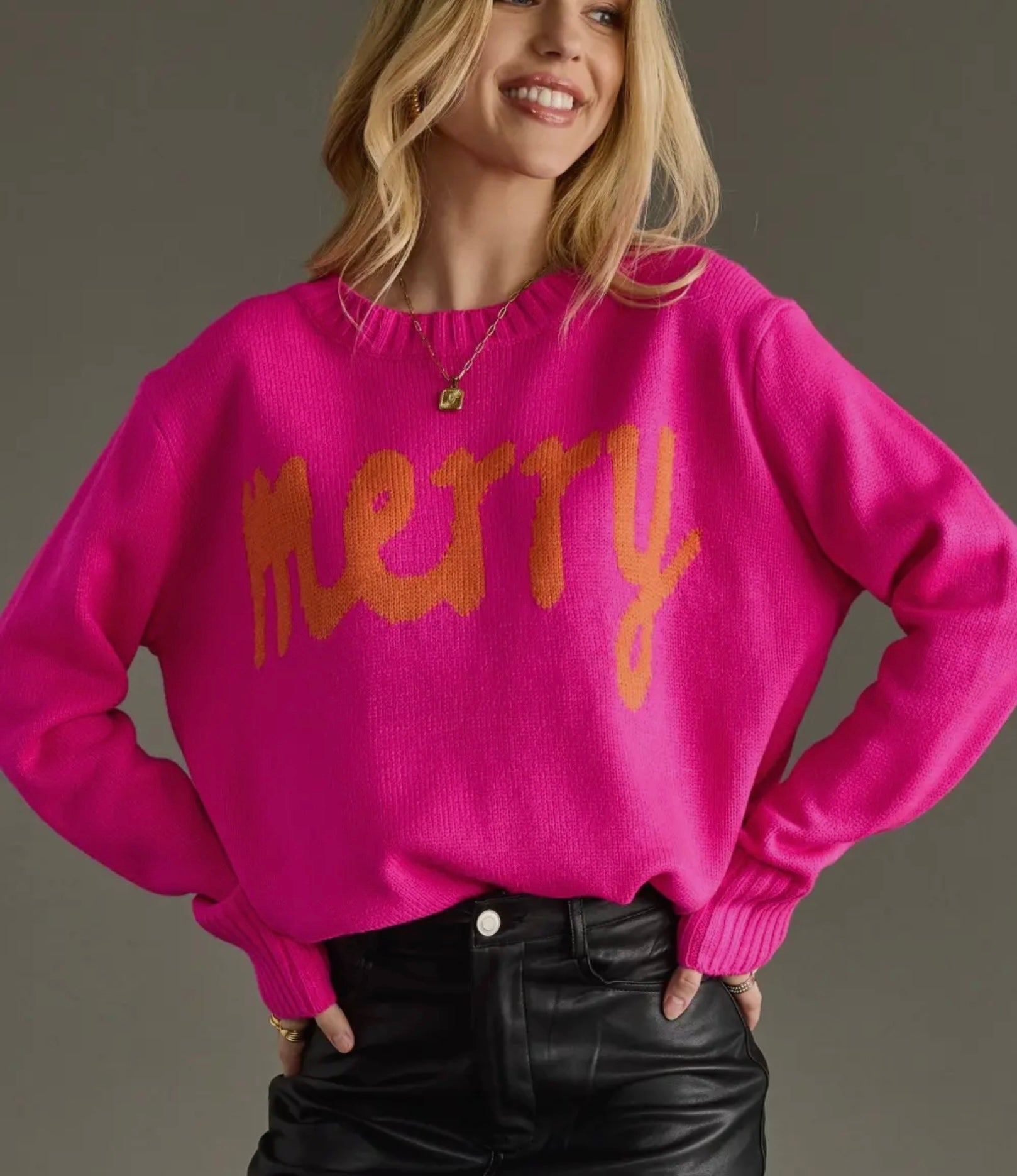 Bright Pink Merry Sweater