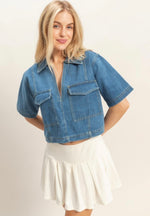 Denim V-Neck Cropped Top