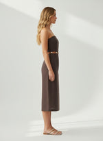 Strapless Brown Midi Dress