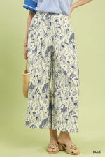 Blue Floral Print Pants