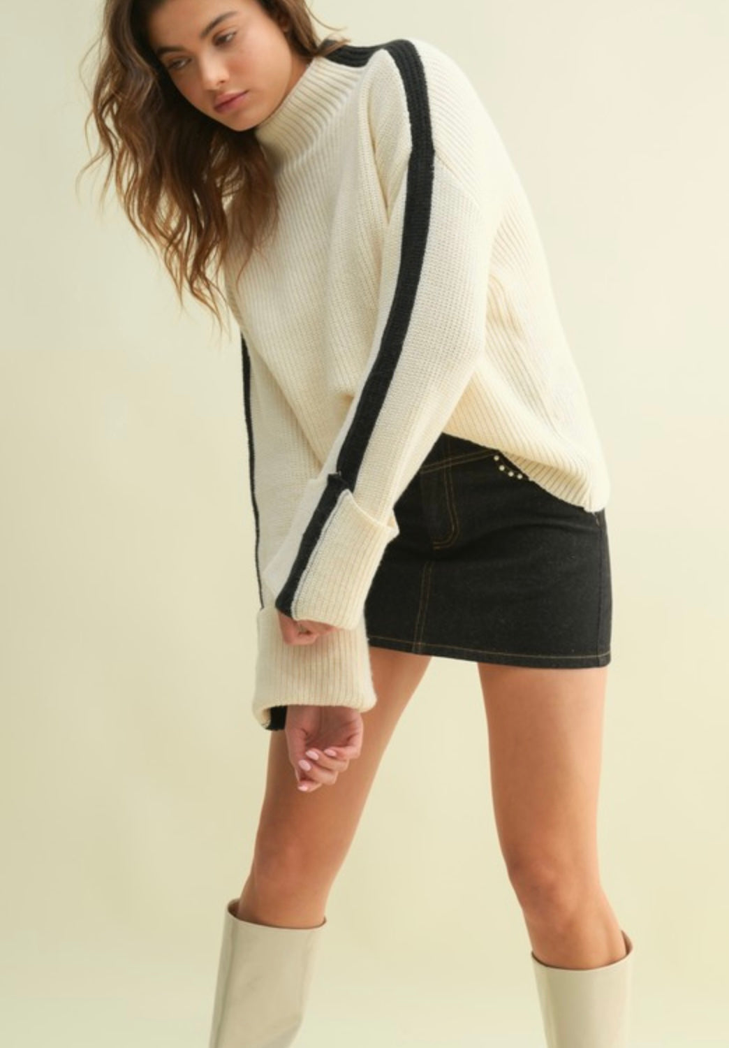 Mock Neck Contrast Sweater