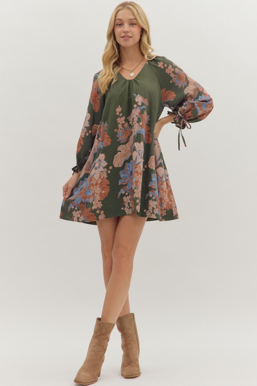 Olive Floral Mini Dress