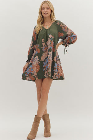 Olive Floral Mini Dress