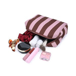 Pink Brown Stripe Makeup Bag