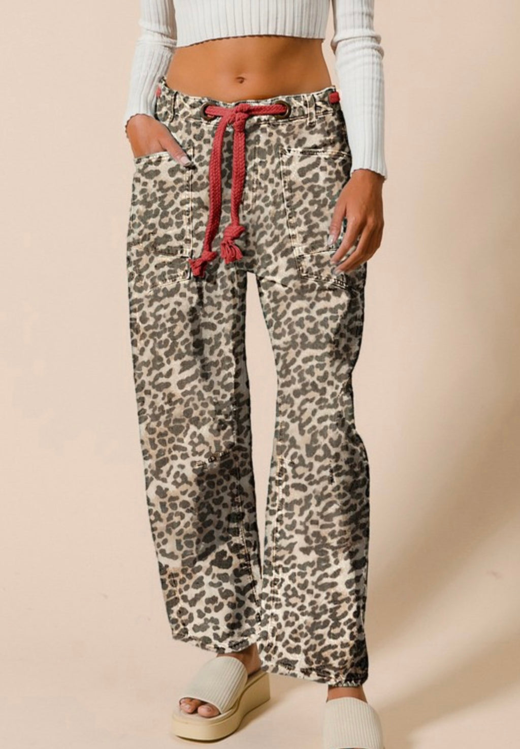 Braided Belt Leopard Pants