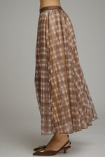 Plaid Mesh Midi Skirt