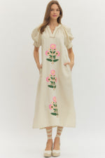 Embroidery Stripe Midi Dress