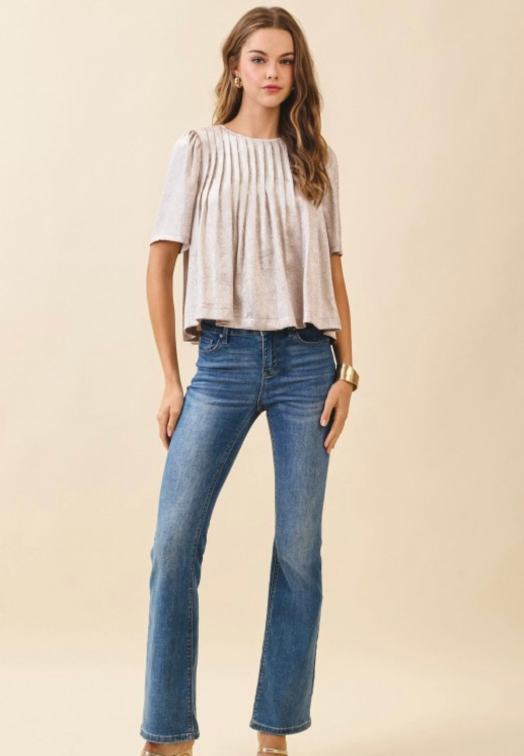 Pleated Metallic Top