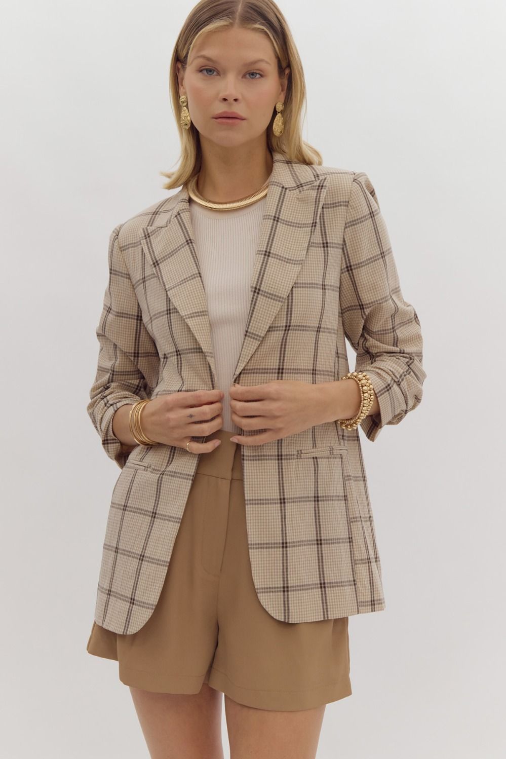 Grid Print Blazer