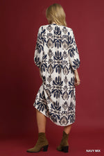 Navy Abstract Midi Dress