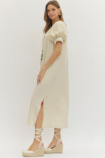 Embroidery Stripe Midi Dress