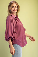 Satin Button Front Blouse