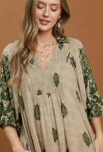 Border Print Smocked Midi