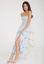 Strapless Plant Motif Midi Dress