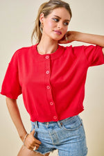 Red Short Sleeve Cardigan