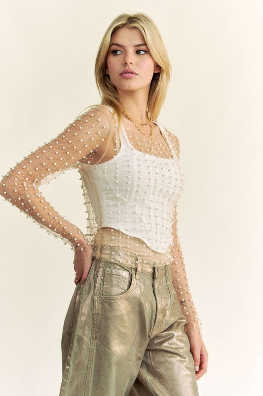 Bead and Pearl Mesh Top