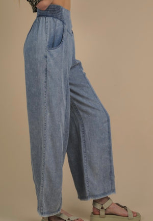 Smocked Chambray Pants