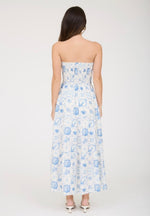 Strapless Plant Motif Midi Dress