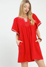 Linen Trim Tunic Dress