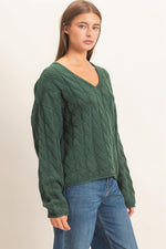 Cabled V-Neck Sweater