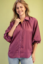Satin Button Front Blouse