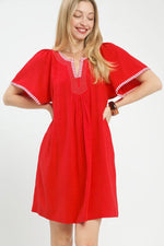 Linen Trim Tunic Dress