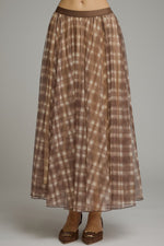 Plaid Mesh Midi Skirt