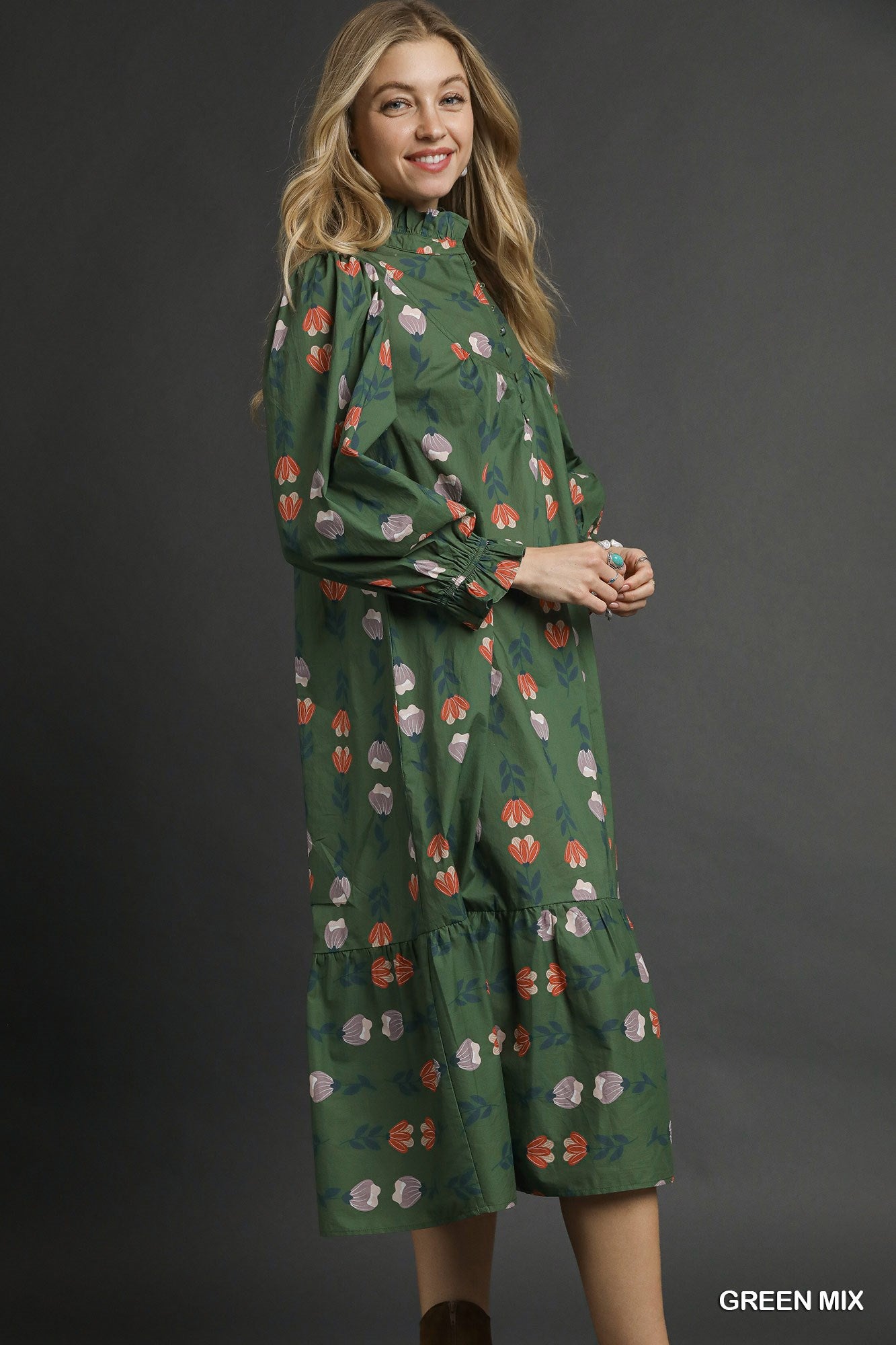 Green Floral Midi Dress