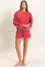 Contrast Fleece Shorts Set